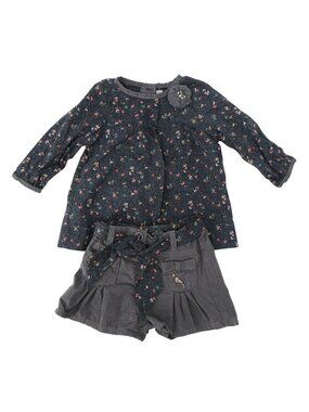 Sergent Major Girls Floral Outfit Top Shorts Blue Gray Set 9m